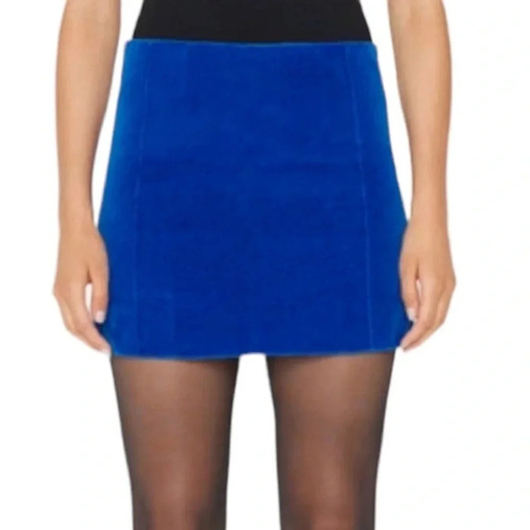 Frame Velvet Seamed Stretch Mini Skirt Bluette Size 6 NWT - Picture 2 of 8